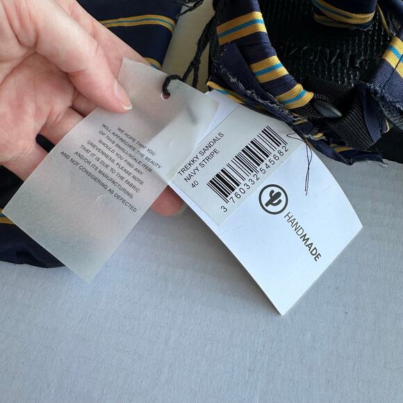 Sz 40 NWT Arizona Love x Jason Wu Trekky Sandals blue & yellow striped boho eco - Picture 3 of 9